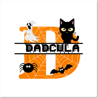 Dadcula Spider Web Funny Halloween Ghost Bat Black Cat Posters and Art